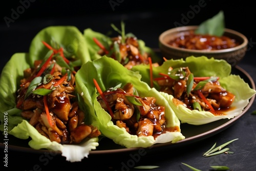 Flavorful Fusion: Asian Lettuce Wraps with Chicken or Turkey, Drizzled in a Sweet and Spicy Sauce