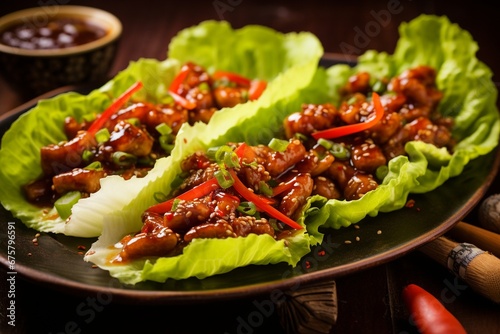 Flavorful Fusion: Asian Lettuce Wraps with Chicken or Turkey, Drizzled in a Sweet and Spicy Sauce