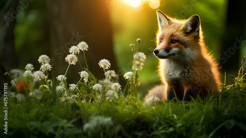 Fox puppies and morning nature