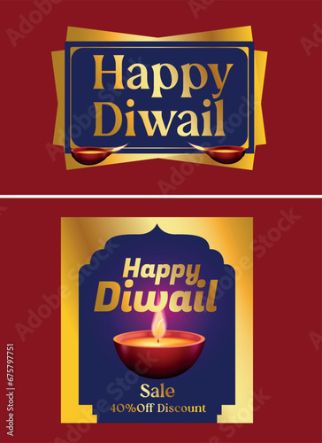 Happy Diwali Poster with Diya Lamp and Peacock Vector Illustration. Indian festival of lights Design. Suitable for Greeting Card  Banner  Flyer  Template. Vector Illustration.