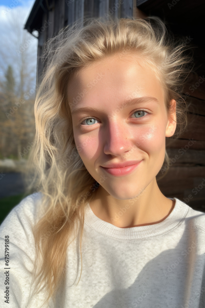 Fototapeta premium Young Blonde Woman's Selfie, Raw Selfies of random people