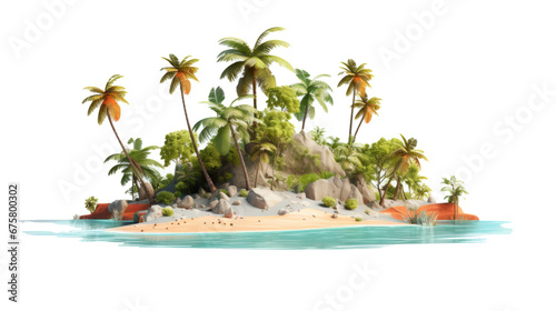 Tropical island with palms isolated on transparent white background