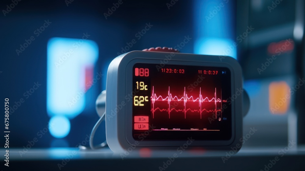 Cinematic Close-Up Of Heart Rate Monitor In Hospital.