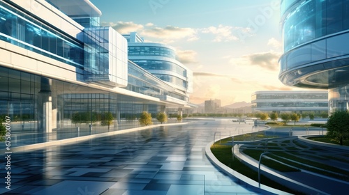Overview of modern hospital buildings and future medical technology. #675800707