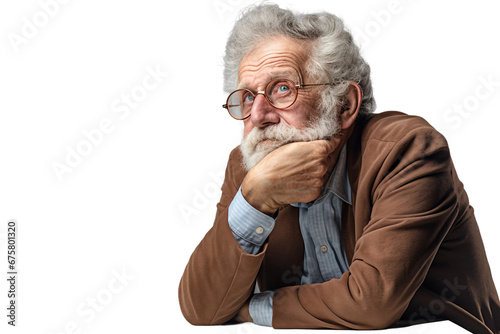 old man feeling boredom isolated on transparent background, Generative Ai photo