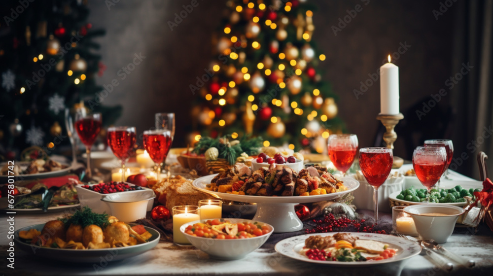 クリスマス・ディナーのテーブルGenerativeAI