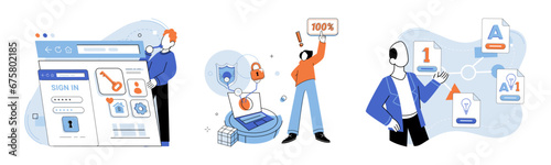 Information security vector illustration. Privacy and safety are essential considerations in information security on internet The information security metaphor illustrates layers protection needed