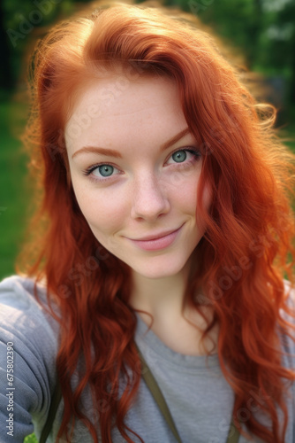 Vibrant Red-Haired Portrait., Raw Selfies of random people