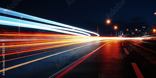 Rush of Twilight: Streaks of Speed. Speed light trails, Colorful glowing swirls. Generative AI