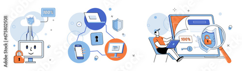 Cyber security vector illustration. Confidence in online transactions relies on robust cyber security measures Cybersecurity encompasses protection digital assets and personal information Technology