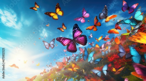 vivid picture of colorful butterflies © Left