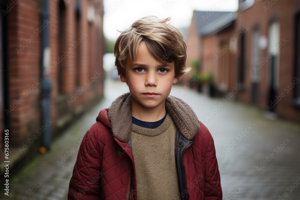 Portrait of a boy in a red jacket on the street. Portrait of a boy in a red jacket on the street.