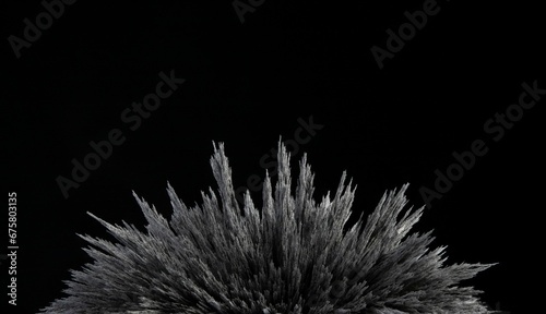 Reaction of iron dust to a magnetic field of a strong neodymium magnet on a black background photo