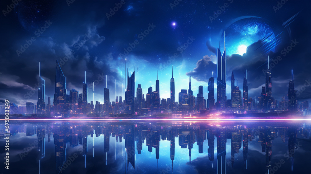 近代的な背景夜間照明蛍光灯未来都市GenerativeAI