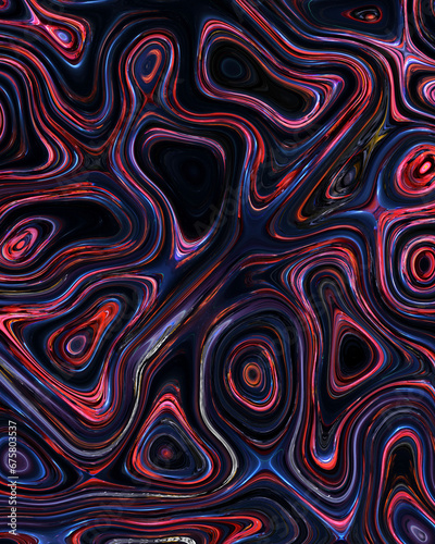 Abstract liquid space pattern art with circles and waves