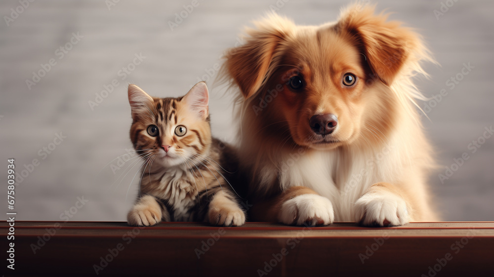 Cute cat and cute dog together. 