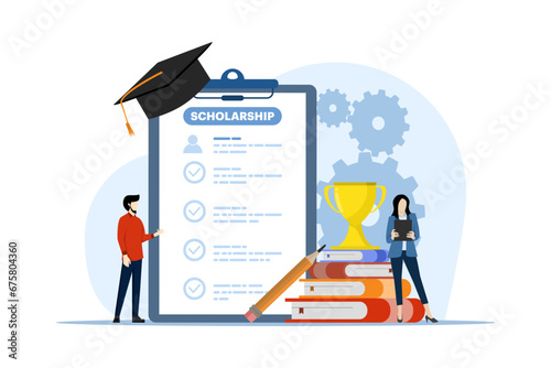 education concept, educational achievement, learning, scholarship, academic training with education and knowledge studying little people concept, school, college or university classroom course. photo