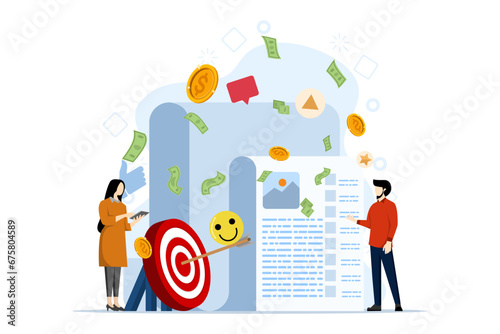 Freelance writer concept of making money by monetizing blogs, earning from affiliate links, blog monetization concept, website monetization, vector flat illustration on white background.