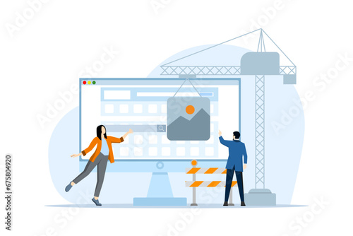 concept under construction, website, people builder website, website development, developer improvement website can be used for, landing page, template, ui, web, mobile app. flat vector illustration.