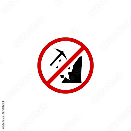 Flat No rock mining pictogram is isolated on a white background.