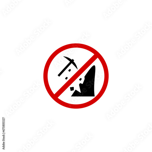 Flat No rock mining pictogram is isolated on a white background.
