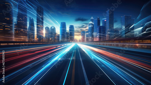 Lines of light trails left by cars passing by on the roads of modern large cities © evening_tao