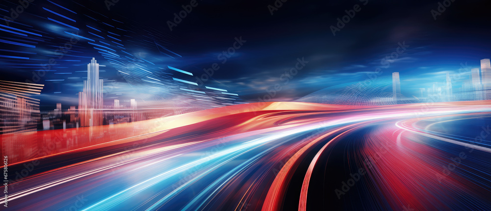 Fototapeta premium Wrangler vehicle tail light rays on city road