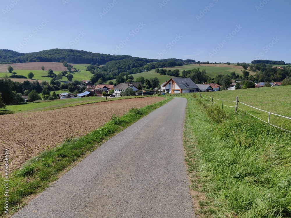 Rural scene of agricultural fields in Odenwald, Germany