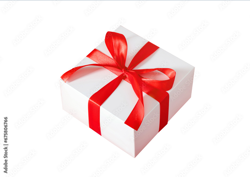 white gift box with a red bow on a white background white gift box with a red bow on a white background