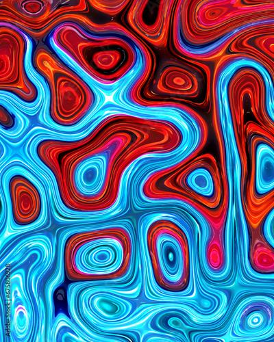 Abstract liquid space pattern art with circles and waves