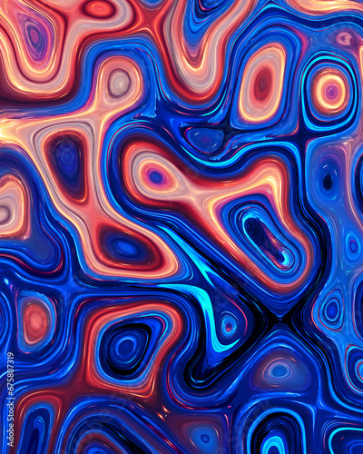 Abstract liquid space pattern art with circles and waves