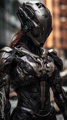 Mysterious Armed Cybernetic Female Figure in Black Concept - A Visionary Depiction in Sci-Fi genre