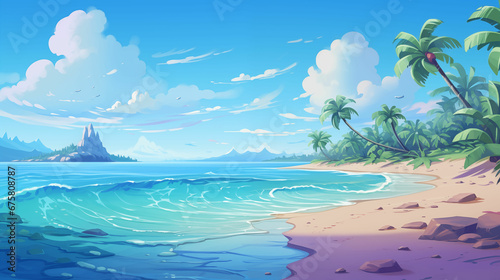 Tropical Island Wallpaper for Relaxing and Chill-Out: Empty Azure Sea, Blue Sky, and Inspired Nature View on a Sunny Day