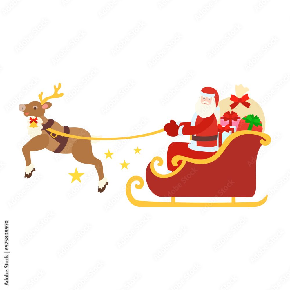 そりに乗るサンタクロース。フラットなベクターイラスト。 Santa Claus riding a sleigh. Flat designed vector illustration. そりに乗るサンタクロース。フラットなベクターイラスト。 Santa Claus riding a sleigh. Flat designed vector illustration.