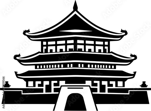 Chinese Orient Temple Building Vintage Outline Icon In Hand-drawn Style