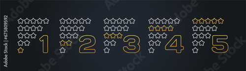 Star rating icons. Flat, 1, 2, 3, 4, 5 stars rating, isolated star icons. Vector icons