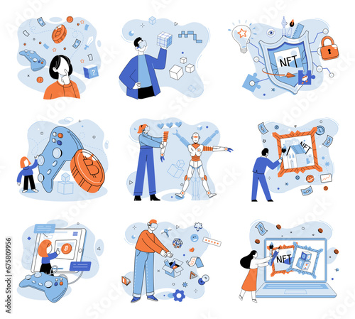 Digital asset vector illustration. Cryptocurrencies are reshaping financial landscape, offering alternative forms economic exchange The cashless economy is driven by digital currencies