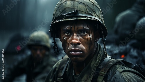 Portrait of a soldier in a war zone