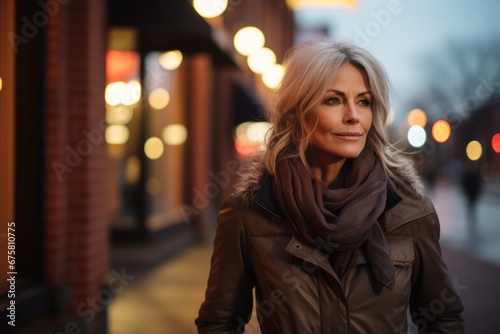 Portrait of a beautiful middle-aged woman in the evening city. © Nerea