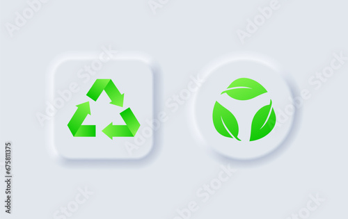 Bio recycling icons. Flat, green, green earth, bio processing icons. Vector icons