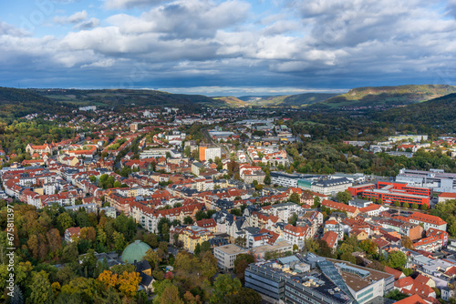 Beautiful view at Jena in Thuringia on an autumnal October day, view from the JenTower