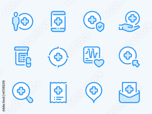 Healthcare vector line icons. Clinic and Hospital outline icon set. Pills, Pulse, Prescription, Ambulance, Medicine, Health, Medical service, First Aid and more.