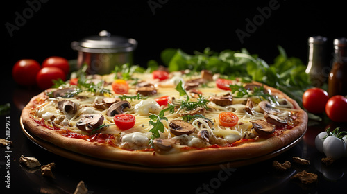 pizza with vegetables HD 8K wallpaper Stock Photographic Image 