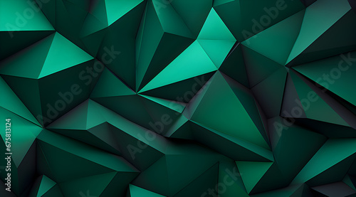 Colorful green, emerald modern abstract background with a dynamic pattern of geometric triangles.