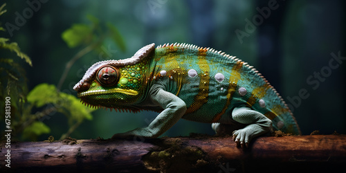 Beautiful of chameleon panther chameleon panther on branch neural network with generative ai 