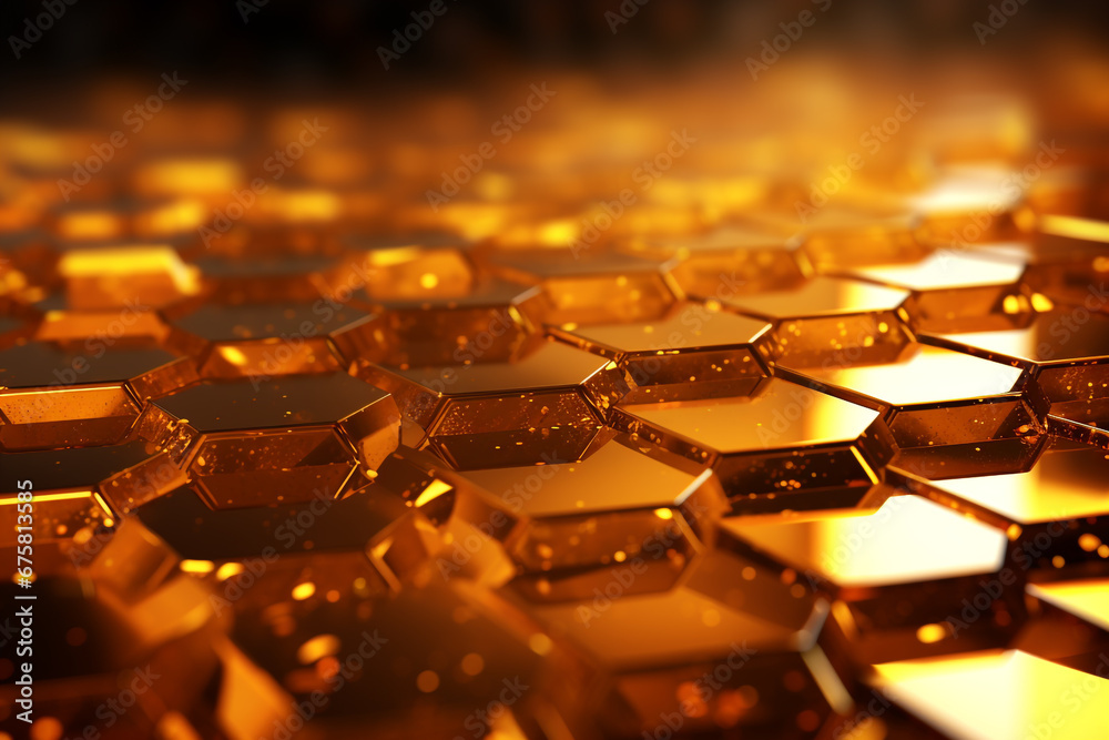 Fototapeta premium Golden hexagons Polygonal mosaic surface