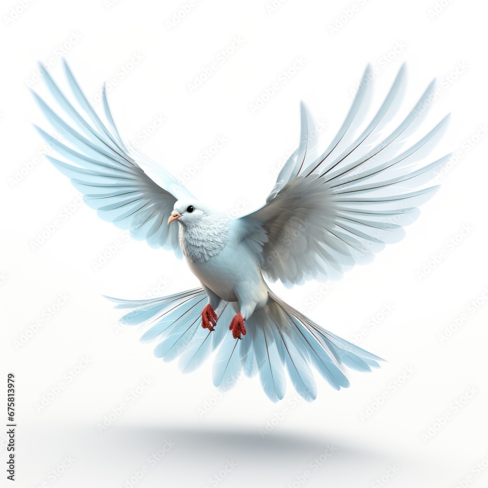 Fototapeta premium Graceful white dove in flight on white background