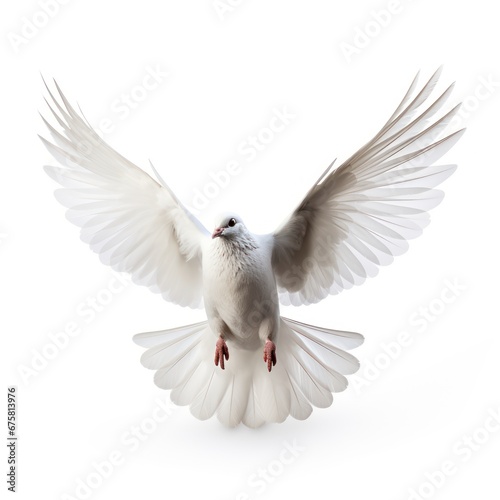 Graceful white dove in flight on white background © viperagp