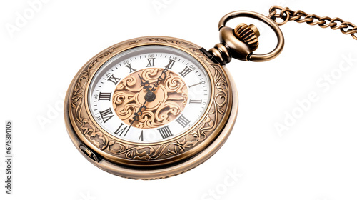 Beautiful Golden Pocket Watch Isolated on Transparent Background PNG.