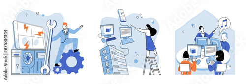 Computer lab. Vector illustration. The computer lab metaphor inspires creativity and exploration in engineering profession The manufacturing industry relies on modern machinery and automation
